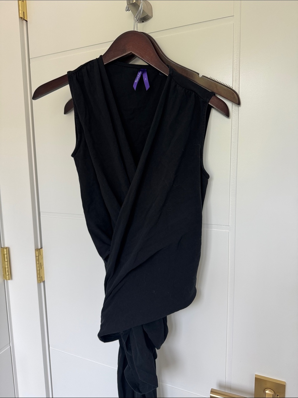 Sleeveless Black Maternity Draped Wrap Top for Skin to Skin
